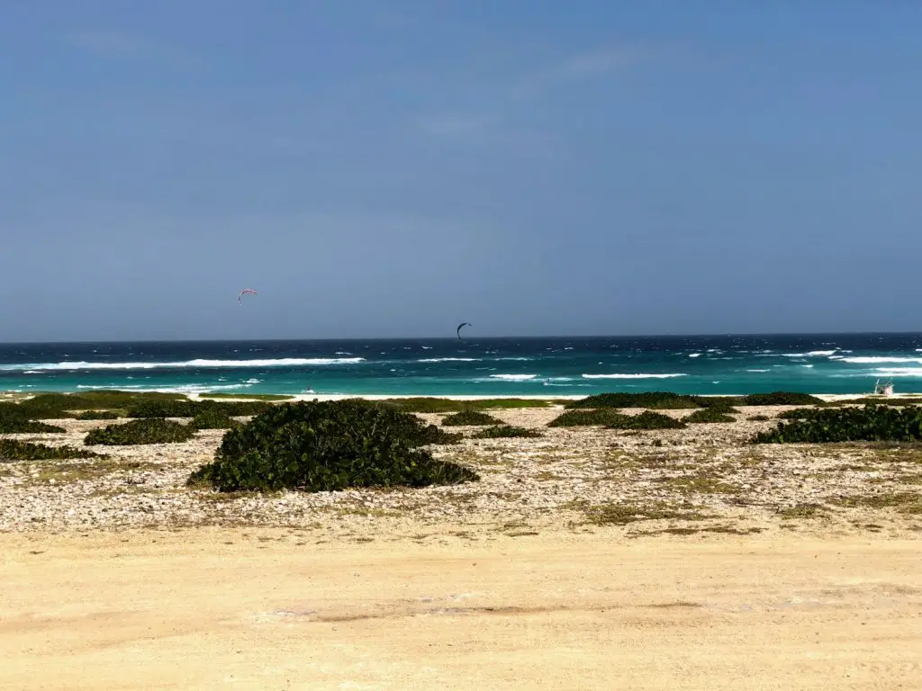 look from the road heading into boca grandi kite surfing beach aruba