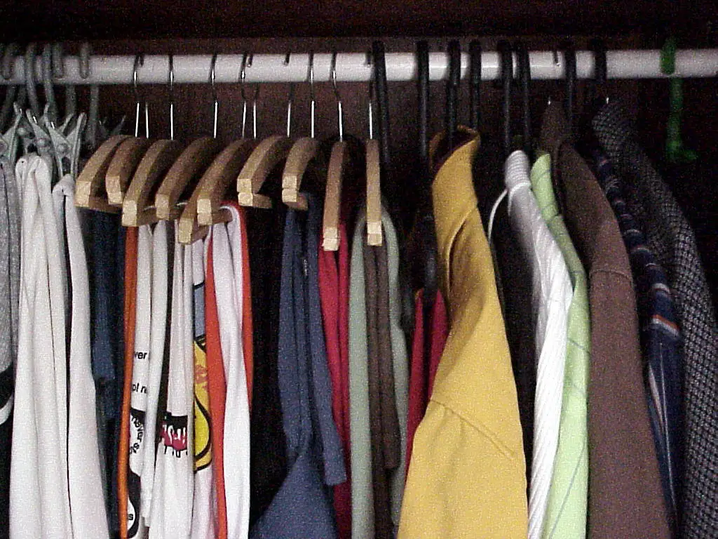 clothes hanging in closet