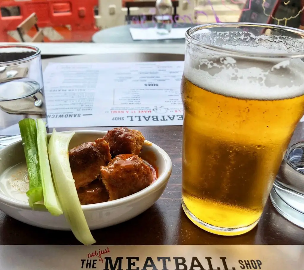 buffalo chicken meatballs and beer from the meatball shop dc