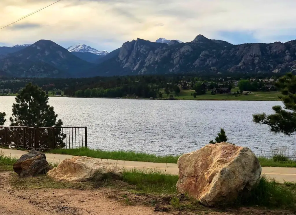 estes lake view with mountain backdrop