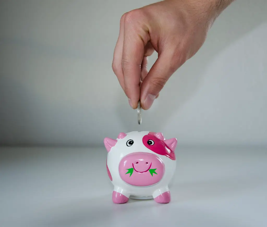 coin going into small piggy bank