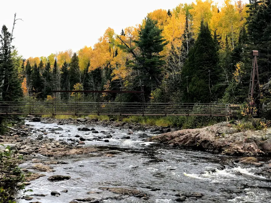 swinging bridge on hike to high falls at Tettegouche state park