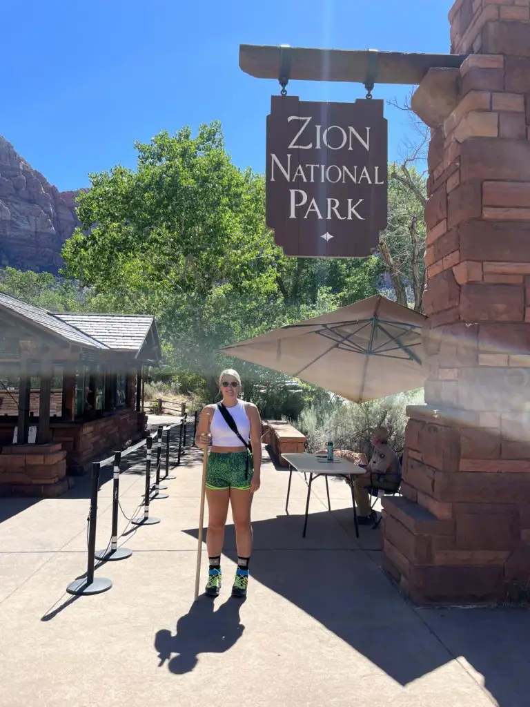 girl at zion national park entrance