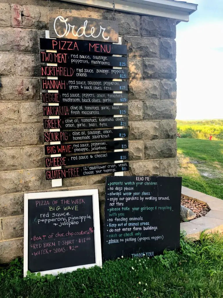 Red Barn Farm pizza menu